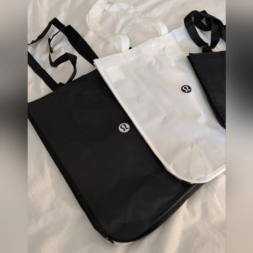 Three Lululemon Shopper Totes - Two Large Bags & One Small - Black & White
